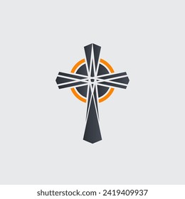 Christian cross or Church logo. Theology symbol, clean church cross sign for a modern church sign. Icon of christian cross. Sign of catholic, religious and orthodox faith.