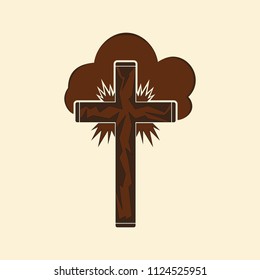 Christian cross in the clouds and in the rays sun. Logo for the Christian church.