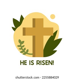 Christian Cross. Congratulations on Palm Sunday, Easter and the Resurrection of Christ. Vector illustration.