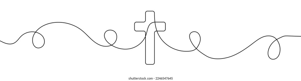 Christian cross in continuous line drawing style. Line art of christian cross. Vector illustration. Abstract background