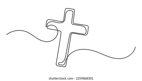 Christian cross. Continuous line drawing. Christianity religion concept. 