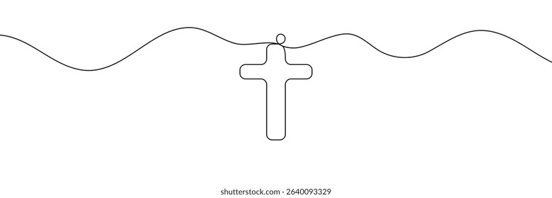 Christian cross. Continuous line drawing. Christianity religion concept. Vector Illustration . EPS 10 . 