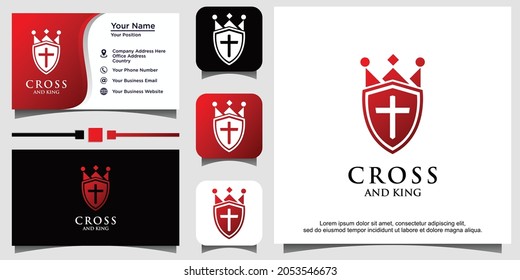 Christian cross crown and shield church logo vector