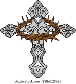 Christian Cross with a Crown of Thorns Clipart