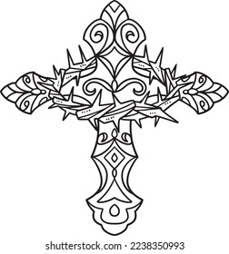 Christian Cross with Crown of Thorns Isolated 