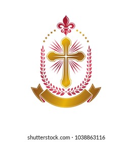 Christian Cross Decorative Golden Emblem Heraldic Stock Vector (Royalty ...