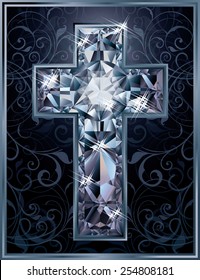 Christian Cross diamond card, vector illustration