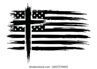 Christian Cross with Distressed American Flag – Patriotic Faith and Freedom Symbol