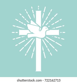 Christian cross with dove. Religious sign. Design element for church logo, emblem, sign. Vector illustration