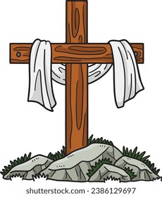 Christian Cross Draped with Fabric Cartoon Clipart