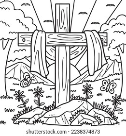 Christian Cross Draped with Fabric Coloring Page