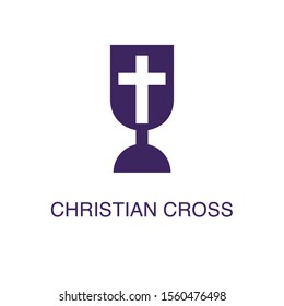 Christian cross element in flat simple style on white background. Christian cross icon, with text name concept template