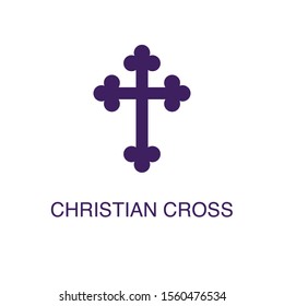 Christian cross element in flat simple style on white background. Christian cross icon, with text name concept template