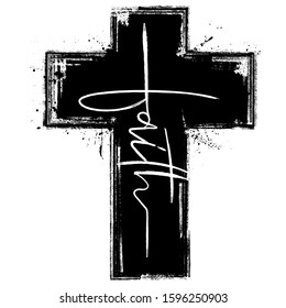 Christian Cross. Faith Symbol. Grunge Design. Editable.