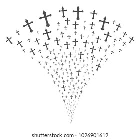 Christian Cross festive fountain. Vector illustration style is flat iconic symbols. Object fountain organized from random pictograms as christian cross fireworks.