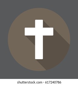 Christian cross flat icon. Round colorful button, circular vector sign with long shadow effect. Flat style design