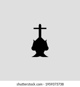 Christian cross flat icon. Simple style christian religion. poster design background symbol. Leaf logo. Logo design element. T-shirt printing. Vector for sticker.