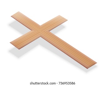 Christian cross floating just above the ground - isolated 3d vector illustration on white background.
