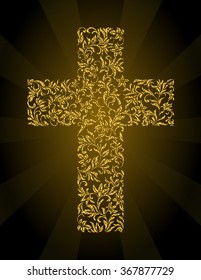 Christian Cross from a floral ornament with gold glitter