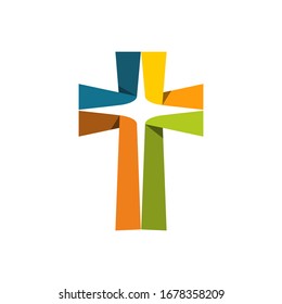 Christian cross with folded paper. For decorating cards, brochures, documents or logos.