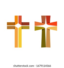Christian cross with folded paper. For decorating cards, brochures, documents or logos.