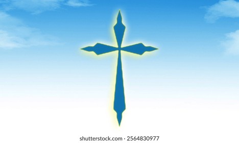 Christian cross with god ray on blue sky background,  christian cross sky background
