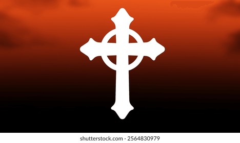 Christian cross with god ray on blue sky background,  christian cross sky background
