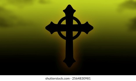 Christian cross with god ray on blue sky background,  christian cross sky background
