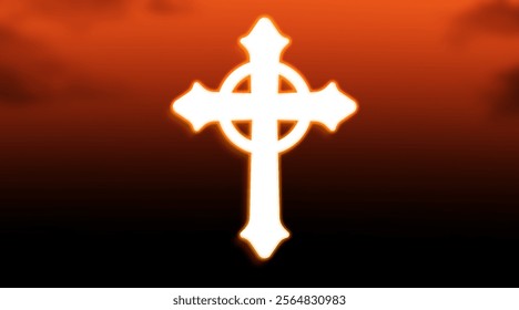 Christian cross with god ray on blue sky background,  christian cross sky background
