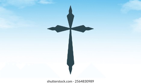 Christian cross with god ray on blue sky background,  christian cross sky background
