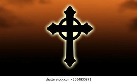 Christian cross with god ray on blue sky background,  christian cross sky background
