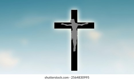 Christian cross with god ray on blue sky background,  christian cross sky background
