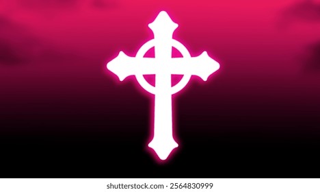 Christian cross with god ray on blue sky background,  christian cross sky background
