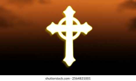 Christian cross with god ray on blue sky background,  christian cross sky background
