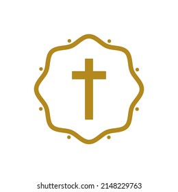 Christian cross golden icon. Holy Week. Vector illustration, flat design