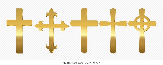 Christian cross. Golden religion cross set. Christian symbol	
