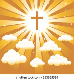 Christian cross in a golden sunny sky
