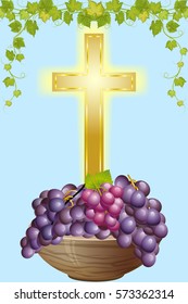 christian cross and grape   on blue background