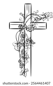 christian cross and grape on white background