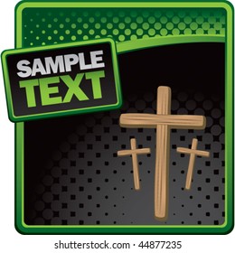 Christian cross green and black halftone advertisement
