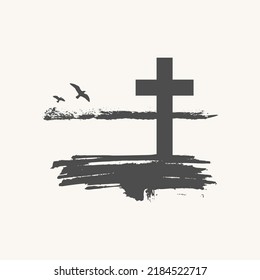 Christian cross with grunge brushstroke. Religion concept illustration