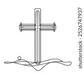 Christian cross. Hand drawn Christian Cross. Abstract linear Christian Cross isolated on white background. Vector illustration
