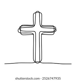 Christian cross. Hand drawn Christian Cross. Abstract linear Christian Cross isolated on white background. Vector illustration