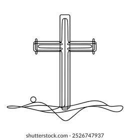 Christian cross. Hand drawn Christian Cross. Abstract linear Christian Cross isolated on white background. Vector illustration