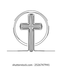 Christian cross. Hand drawn Christian Cross. Abstract linear Christian Cross isolated on white background. Vector illustration