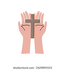 Christian cross in hand vector illustration in doodle style.