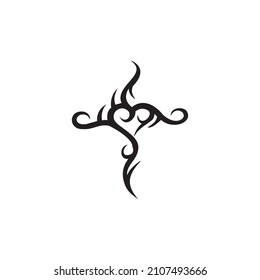 Christian cross and heart drawn by brush, isolated symbols on a white background.