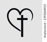 Christian cross in heart, Jesus Christ vector illustration.
