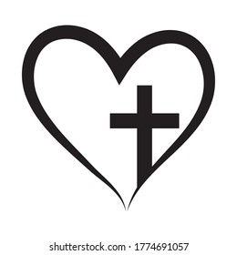 Christian cross in heart, Jesus Christ vector illustration.