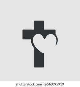 Cruz cristã no coração, ilustração vetorial de Jesus Cristo.
